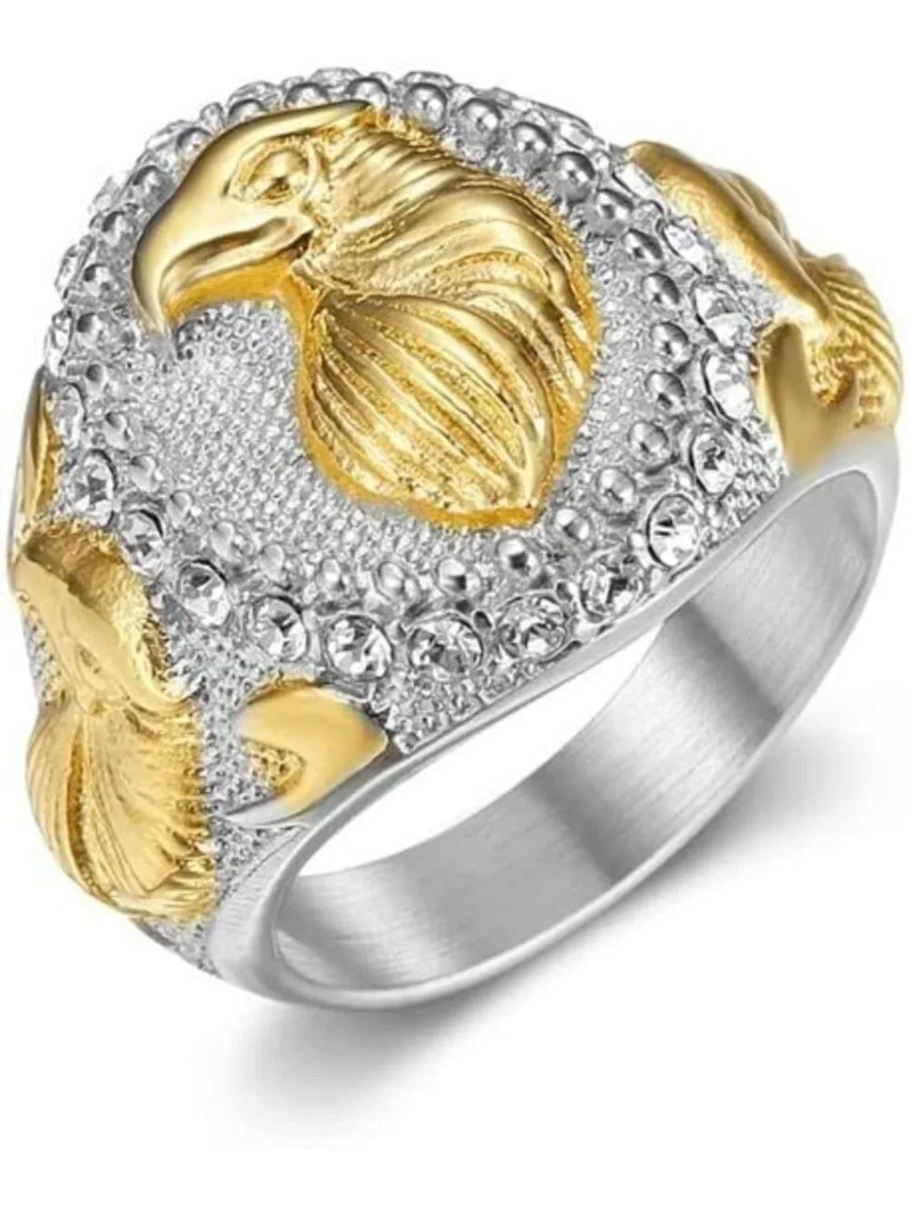 Stylish Stainless Steel Eagle Head Gold Ring for Men & Women - Hip Hop Jewelry